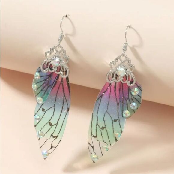 Dragonfly Wing Dangle Earrings - Picture 3 of 4